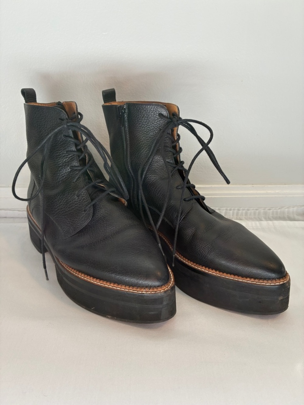 Xperimental Anna Aoi Black Leather Platform Combat Boots Size 41 Pointed Toe